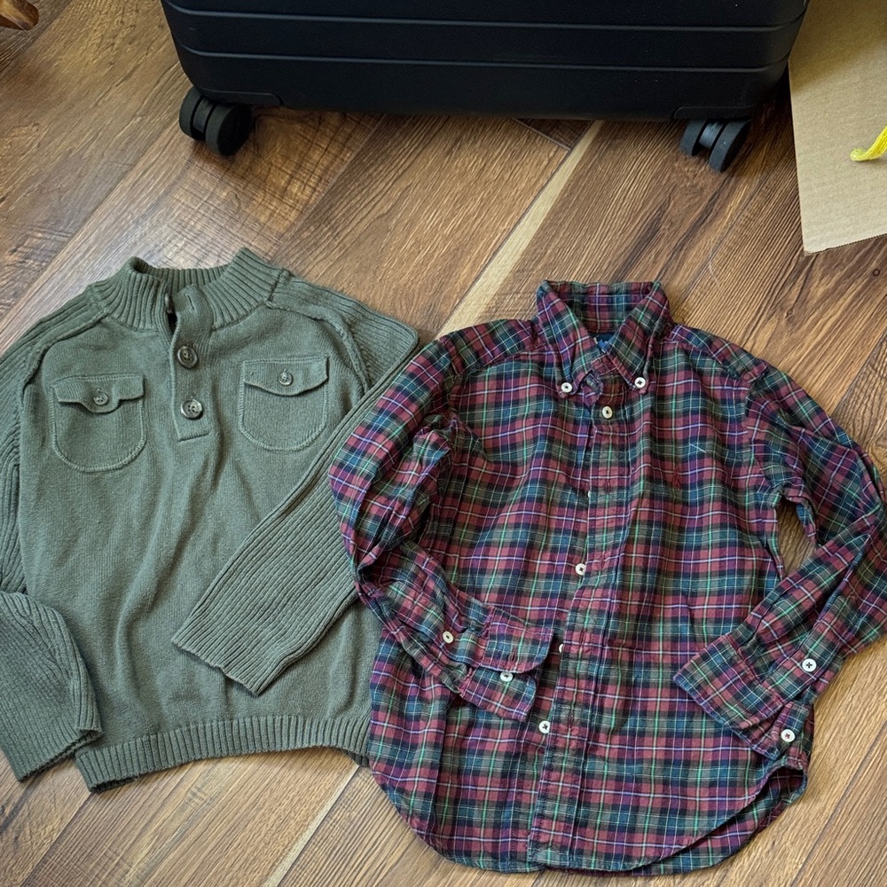 Ralph Lauren Plaid Shirt in Red and Green with Green Sweater size 4/5